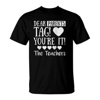 Womens Dear Parents Tag You're It The Teachers Funny Gift Raglan Baseball Tee T-Shirt | Mazezy