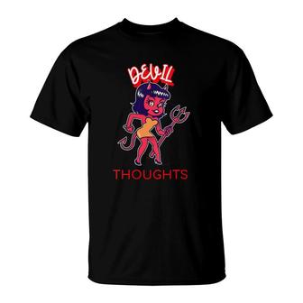 Womens Devil Thoughts Vintage She-Devil Cute Graphics T-Shirt | Mazezy