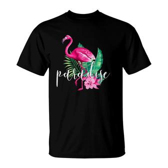 Womens Enjoy Travel Summer Beach Sea Sun Graphic Design Flamingo V-Neck T-Shirt | Mazezy
