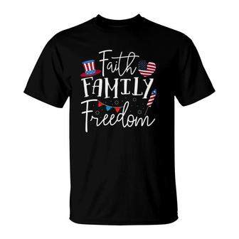 Womens Faith Family Freedom American Flag Christian Patriotic Gift T-Shirt | Mazezy DE