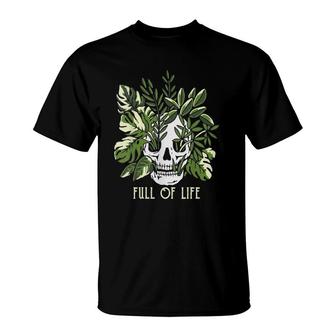 Womens Full Of Life Skull Gardening Garden V-Neck T-Shirt | Mazezy