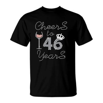 Womens Girl Queen Drink Wine Cheers To 46 Years Old Happy Birthday V Neck T-Shirt | Mazezy
