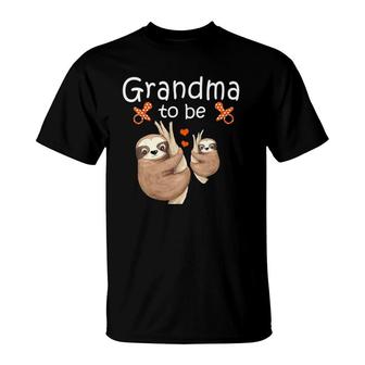 Womens Grandma To Be Sloth Baby Shower Cute Animal V-Neck T-Shirt | Mazezy