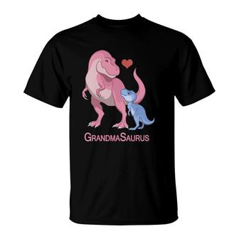 Womens Grandmasaurus Grandmother & Baby Boyrex Dinosaurs V-Neck T-Shirt | Mazezy