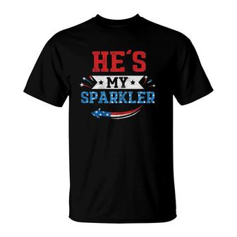 Womens He's My Sparkler Hers And His 4Th Of July Matching Couples T-Shirt | Mazezy