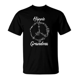 Womens Hippie Grandma Floral Peace Sign Flowers Garden Vintage T-Shirt | Mazezy