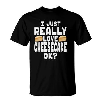 Womens I Just Really Love Cheesecake - Cute Cheesecake Lover V-Neck T-Shirt | Mazezy