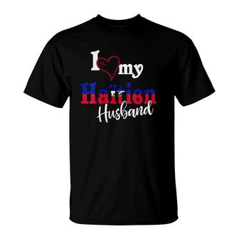 Womens I Love My Haitien Husband Haitian Artistic Design Haiti V-Neck T-Shirt | Mazezy