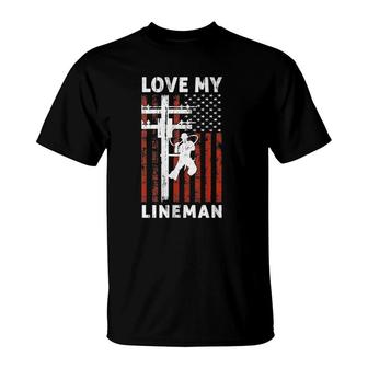 Womens I Love My Lineman Usa Flag 4Th Of July Tank Top T-Shirt | Mazezy AU