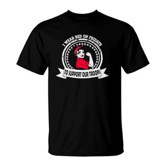 Womens I Wear Red On Fridays For Military Women Mom Wife Daughter V-Neck T-Shirt | Mazezy UK
