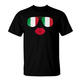 Womens Italy Flag Sunglasses Lips Italia Flags Italian Women Girl T-Shirt | Mazezy