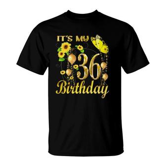 Womens It's My 36Th Birthday 36 Years Old Girl Sunflower Butterfly T-Shirt | Mazezy