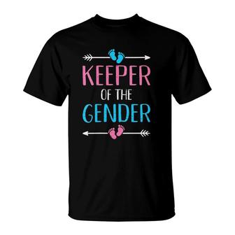 Womens Keeper Of The Gender Reveal Baby Announcement Party Supplies V-Neck T-Shirt | Mazezy CA