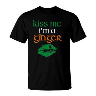 Womens Kiss Me I'm A Ginger Lover Redhead Green Lips Irish Pride T-Shirt | Mazezy
