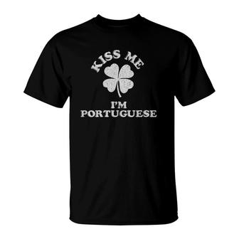 Womens Kiss Me I'm Portuguese Demonym For Portugal V-Neck T-Shirt | Mazezy CA