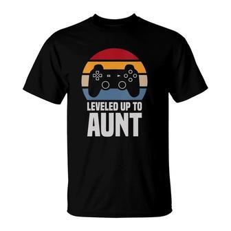 Womens Leveled Up To Aunt Gift Gamer Gaming Pregnancy Announcement T-Shirt | Mazezy