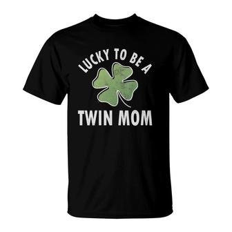 Womens Lucky To Be A Twin Mom Funny Saint Patrick's Day Gift V-Neck T-Shirt | Mazezy