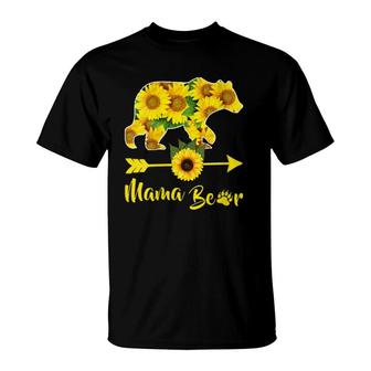 Womens Mama Bear Sunflower Gift Funny Mothers Day Mom And Aunt Gift V-Neck T-Shirt | Mazezy