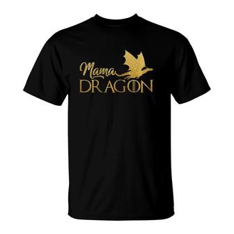 Womens Mama Dragon Tribe Gold Matching Family Mom Mother T-Shirt | Mazezy