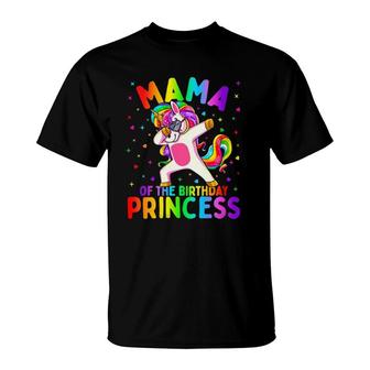 Womens Mama Of The Birthday Princess Girl Dabbing Unicorn Mom V-Neck T-Shirt | Mazezy
