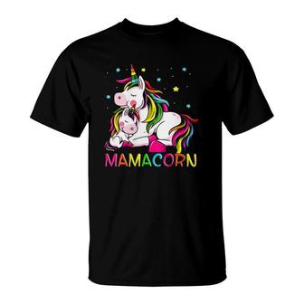 Womens Mamacorn Mother's Day Unicorn Mom Mommycorn Women V-Neck T-Shirt | Mazezy