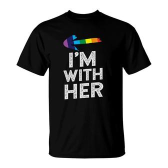 Womens Matching Lesbian Couple S I'm With Her Lesbian T-Shirt | Mazezy