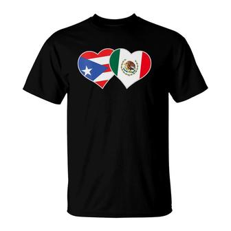 Womens Mexican Puerto Rican Flag Mexirican Mexico Puerto Rico Heart V-Neck T-Shirt | Mazezy