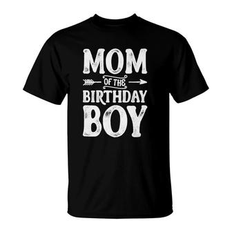 Womens Mom Of The Birthday Boy Funny Mother Mama Moms Women Gifts V-Neck T-Shirt | Mazezy