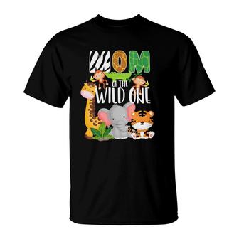 Womens Mom Of The Wild One Zoo Theme Birthday Safari Jungle Animals V-Neck T-Shirt