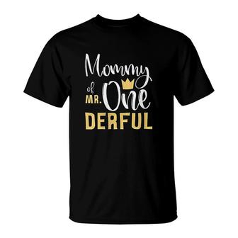 Womens Mommy Of Mr Onederful 1st Birthday First Onederful Matching Cute Gift T-Shirt - Seseable