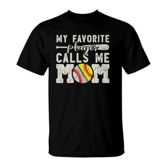 Womens My Favorite Player Calls Me Mom Baseball Softball Boy Mother V-Neck T-Shirt | Mazezy