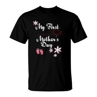 Womens My First Mother's Day Pregnancy Announcement Mom To Be T-Shirt | Mazezy DE