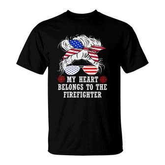 Womens My Heart Belongs To Fire Captain Firefighter Mom Wife Gifts V-Neck T-Shirt | Mazezy UK