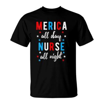 Womens Nurses 4Th Of July Design Gift Independence Day Night Shift T-Shirt | Mazezy