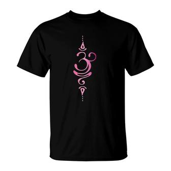 Womens Om Zen Buddha Lotus Flower Energy Symbol Yogi Pink V-Neck T-Shirt