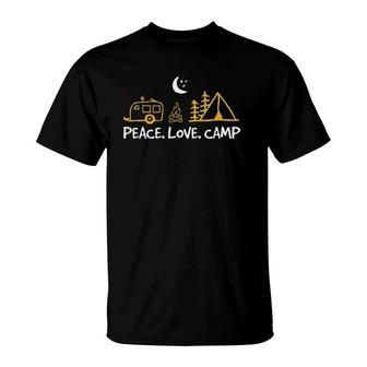 Womens Peace Love Camp Camping Rv Gift Camper And Hobby Hippie T-Shirt | Mazezy