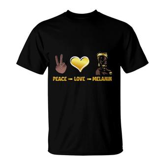 Womens Peace Love Melanin Queen Afro American T-Shirt | Mazezy