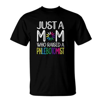 Womens Phlebotomist Mom Phlebotomy Colorful Text T-Shirt | Mazezy