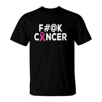 Womens Pink Ribbon F Cancer - Chemotherapy Breast Cancer Awareness V-Neck T-Shirt | Mazezy