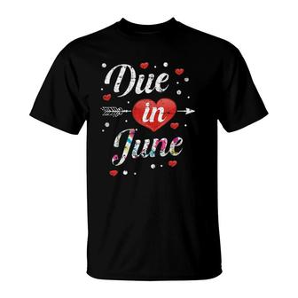 Womens Pregnancy Announcement Due In June Mother's Day Gifts T-Shirt | Mazezy