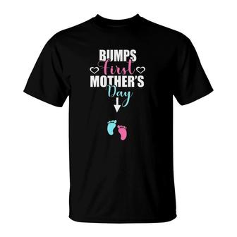 Womens Pregnant Mom Bumps First Mother's Day Funny Gift For Women V-Neck T-Shirt | Mazezy