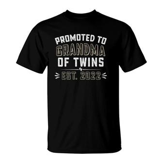 Womens Promoted To Grandma Of Twins Est 2022 Twin New Grandmother V-Neck T-Shirt | Mazezy
