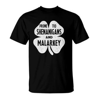 Womens Prone To Shenanigans And Malarkey Funny St Patrick's Day Boys V-Neck T-Shirt | Mazezy