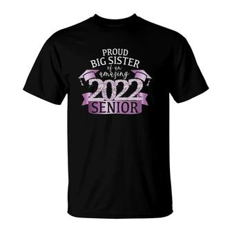 Womens Proud Big Sister Of A 2022 Senior Purple School Color Outfit T-Shirt | Mazezy