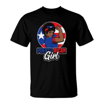 Womens Puerto Rican Girl Strong Boricua Woman Puerto Rico Flag T-Shirt | Mazezy