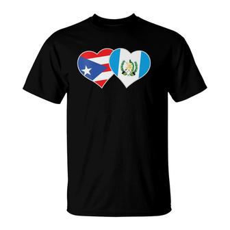 Womens Puerto Rican Guatemalan Flag Heart Guatemala Puerto Rico V-Neck T-Shirt | Mazezy