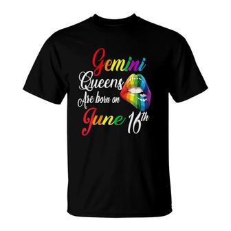 Womens Rainbow Queens Are Born On June 16Th Gemini Girl Birthday V-Neck T-Shirt | Mazezy