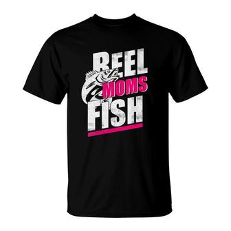 Womens Reel Moms Fish Funny Fishing V Neck T-Shirt | Mazezy