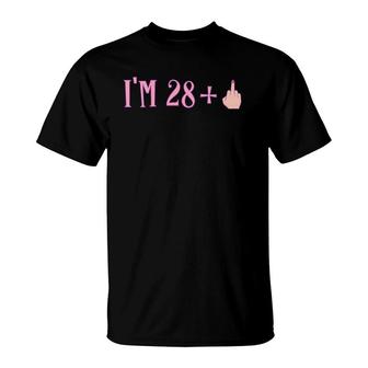 Womens Rude I'm 28 Plus Middle Finger Gift - Funny 29Th Birthday V-Neck T-Shirt | Mazezy