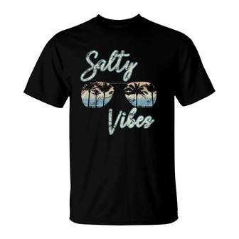 Womens Salty Vibes Cute Beach Summer Vacation V Neck T-Shirt | Mazezy CA